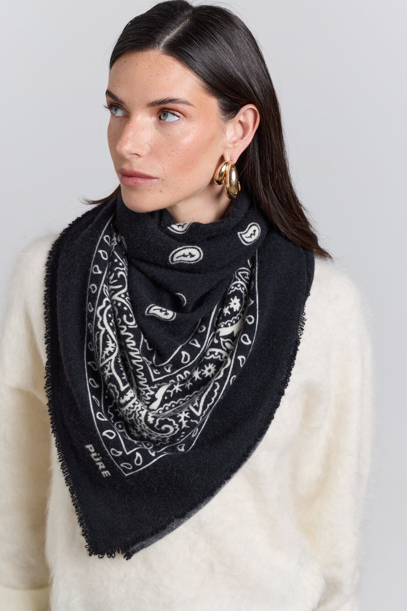 Large Presley Cashmere Bandana Scarf - Black & White - Unisex