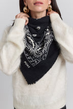 Large Presley Cashmere Bandana Scarf - Black & White - Unisex