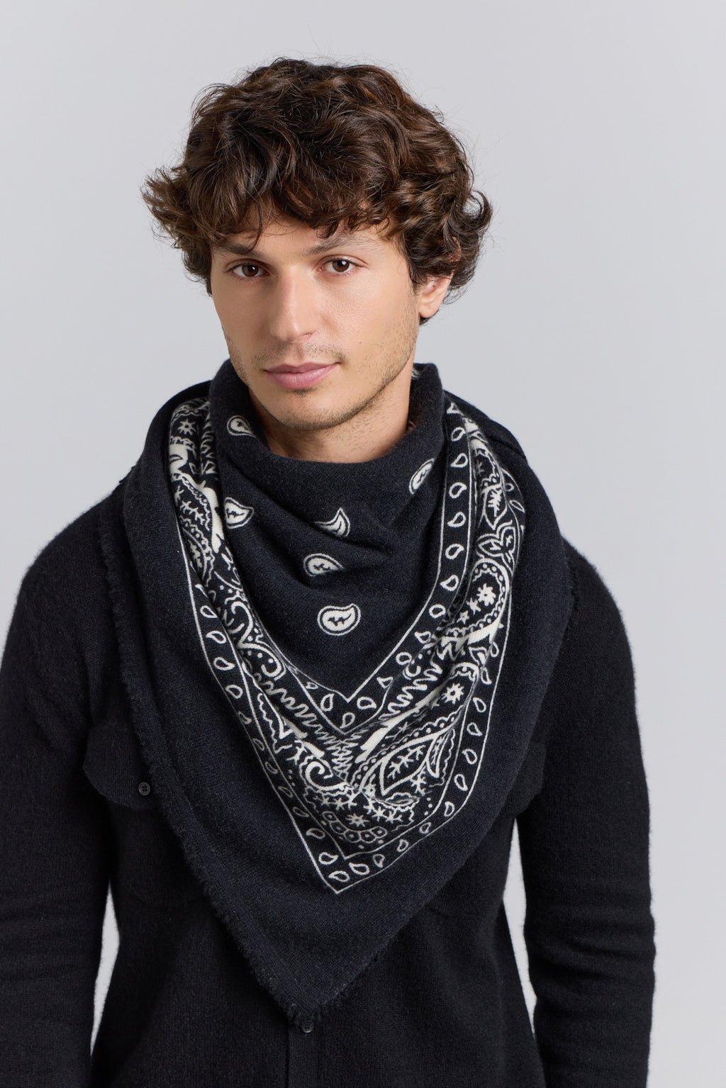 Large Presley Cashmere Bandana Scarf - Black & White - Unisex