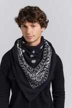 Large Presley Cashmere Bandana Scarf - Black & White - Unisex