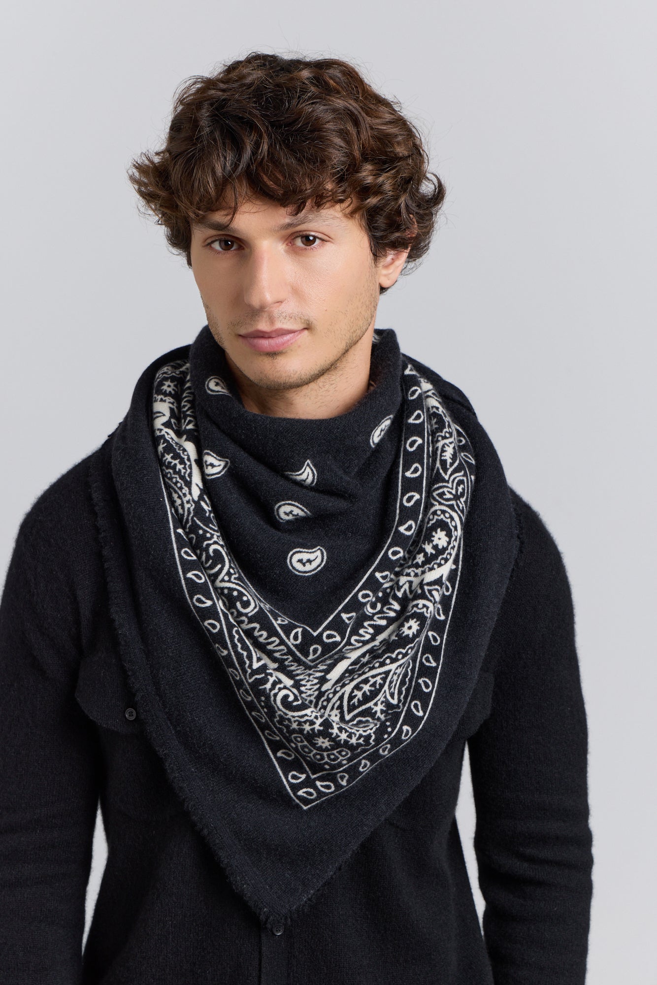 Large Presley Cashmere Bandana Scarf - Black & White - Unisex