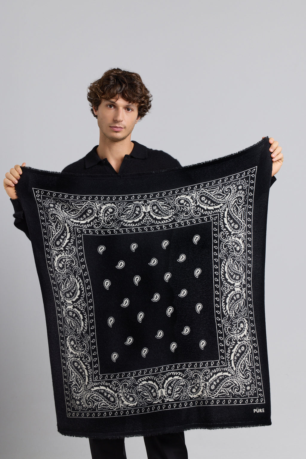 Large Presley Cashmere Bandana Scarf - Black & White - Unisex