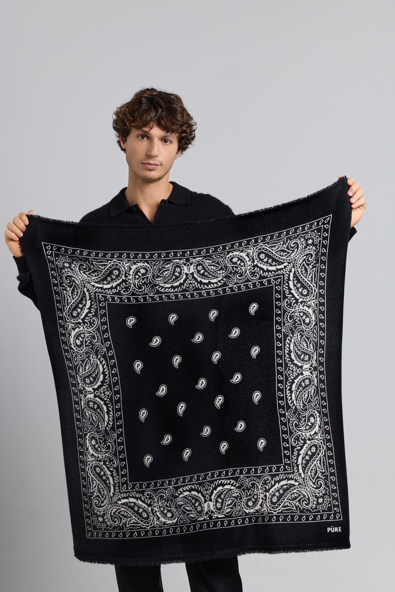 Large Presley Cashmere Bandana Scarf - Black & White - Unisex