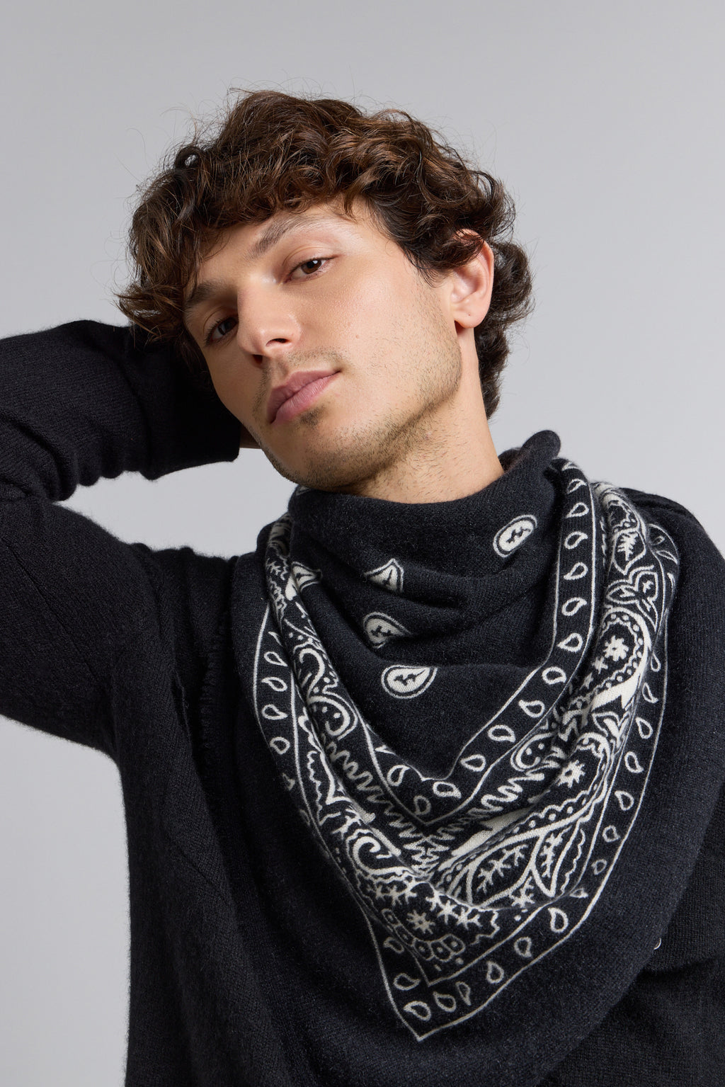 Large Presley Cashmere Bandana Scarf - Black & White - Unisex