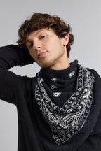 Large Presley Cashmere Bandana Scarf - Black & White - Unisex
