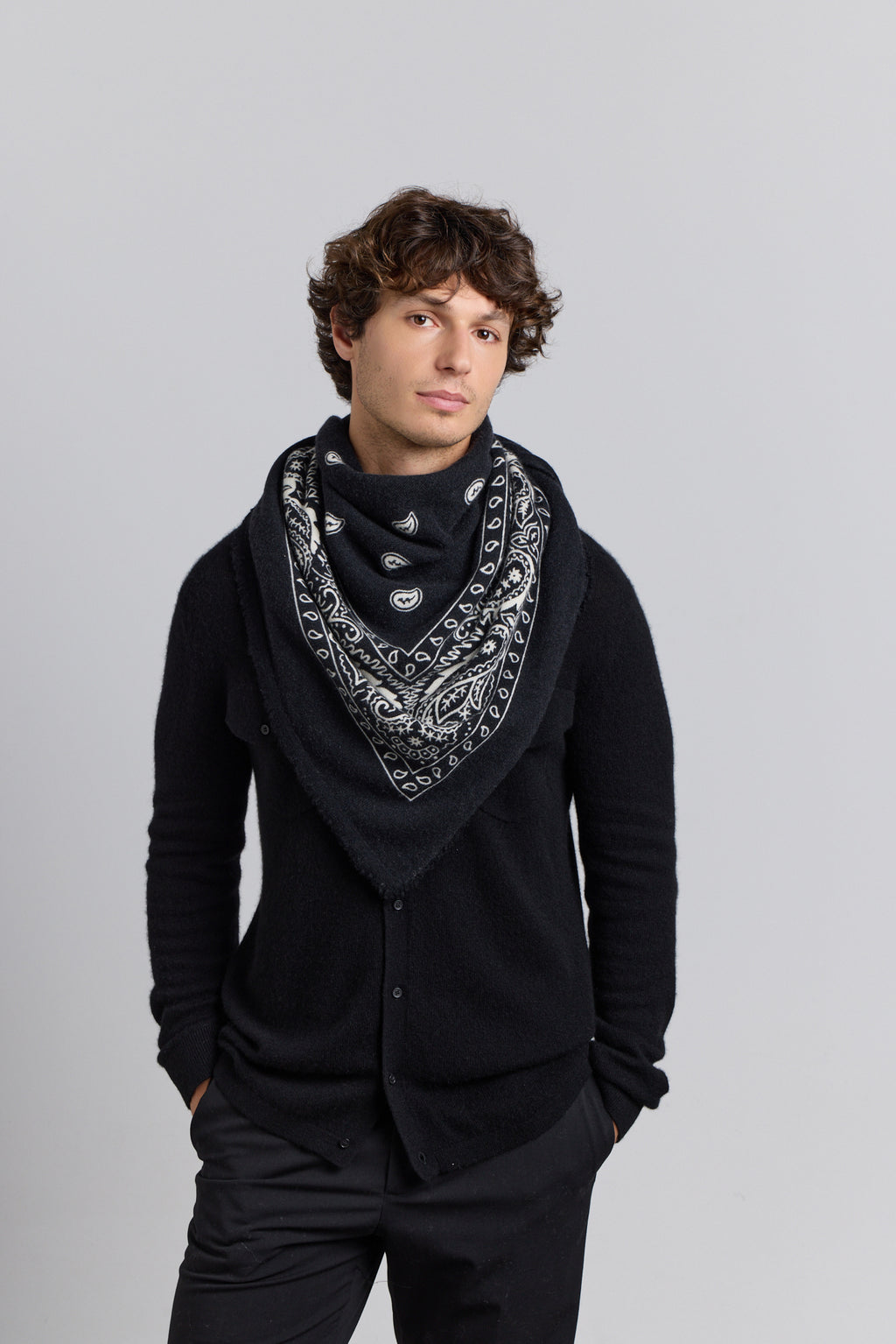 Large Presley Cashmere Bandana Scarf - Black & White - Unisex