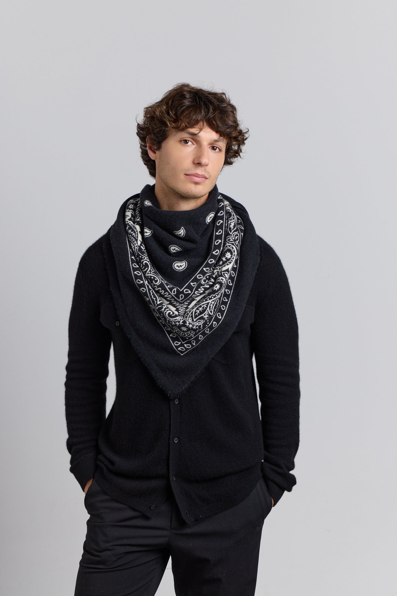 Large Presley Cashmere Bandana Scarf - Black & White - Unisex