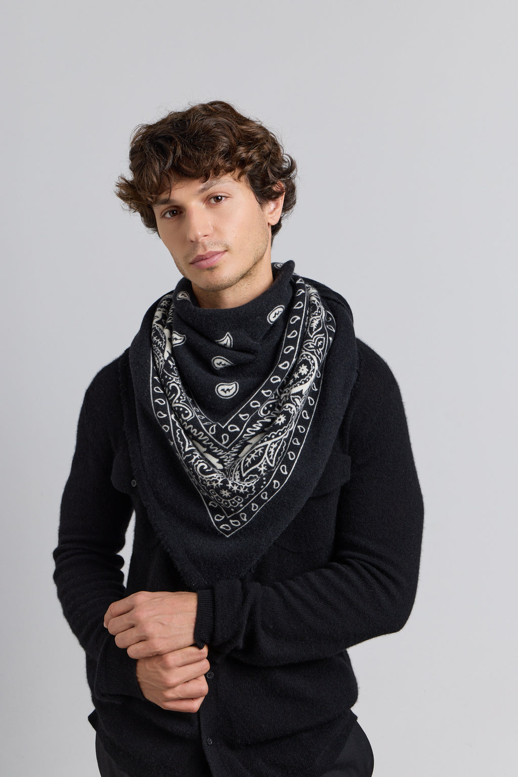Large Presley Cashmere Bandana Scarf - Black & White - Unisex