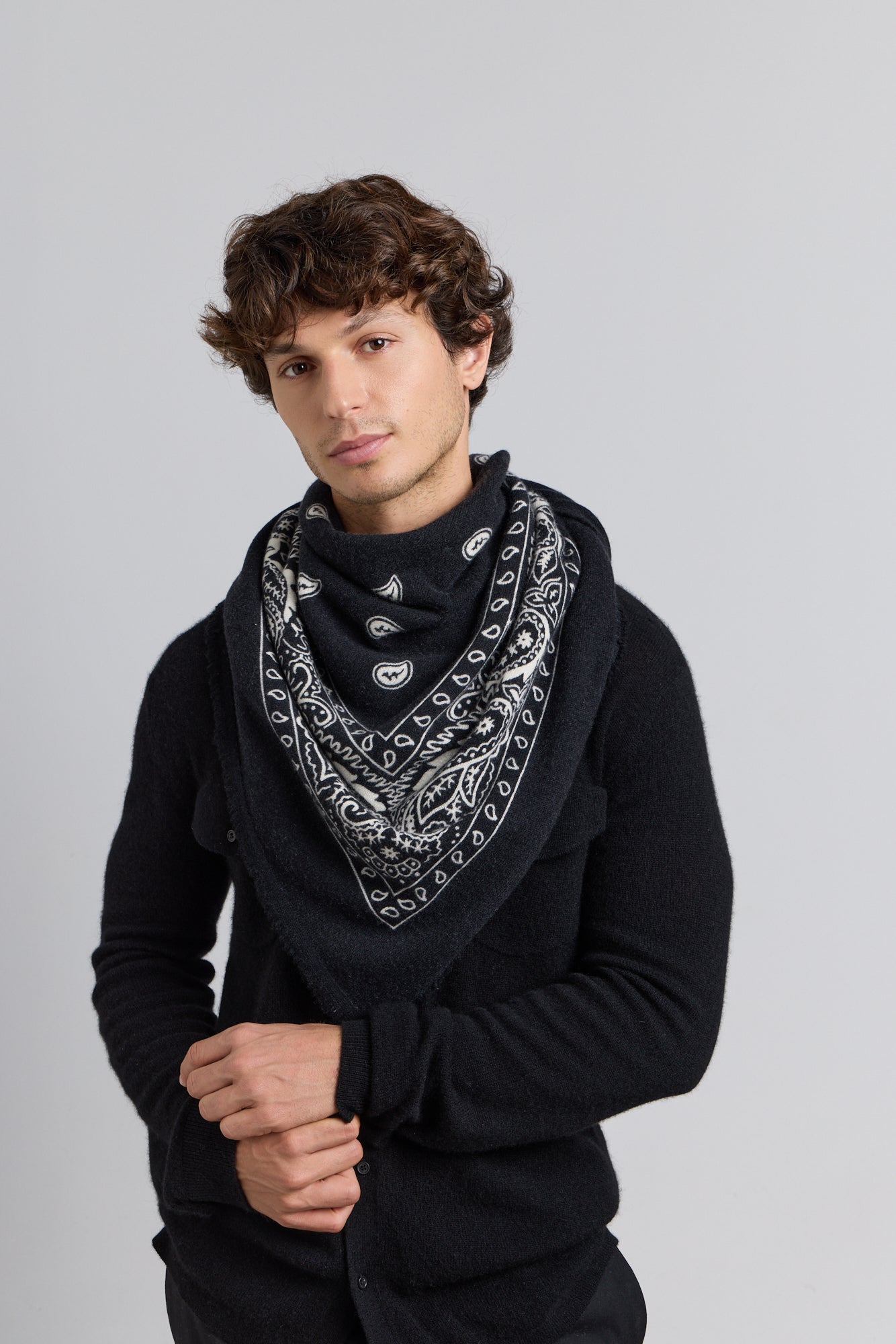 Large Presley Cashmere Bandana Scarf - Black & White - Unisex