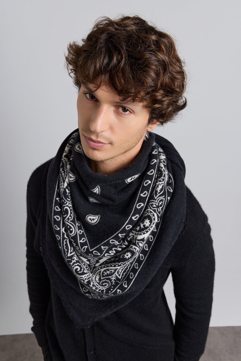 Large Presley Cashmere Bandana Scarf - Black & White - Unisex