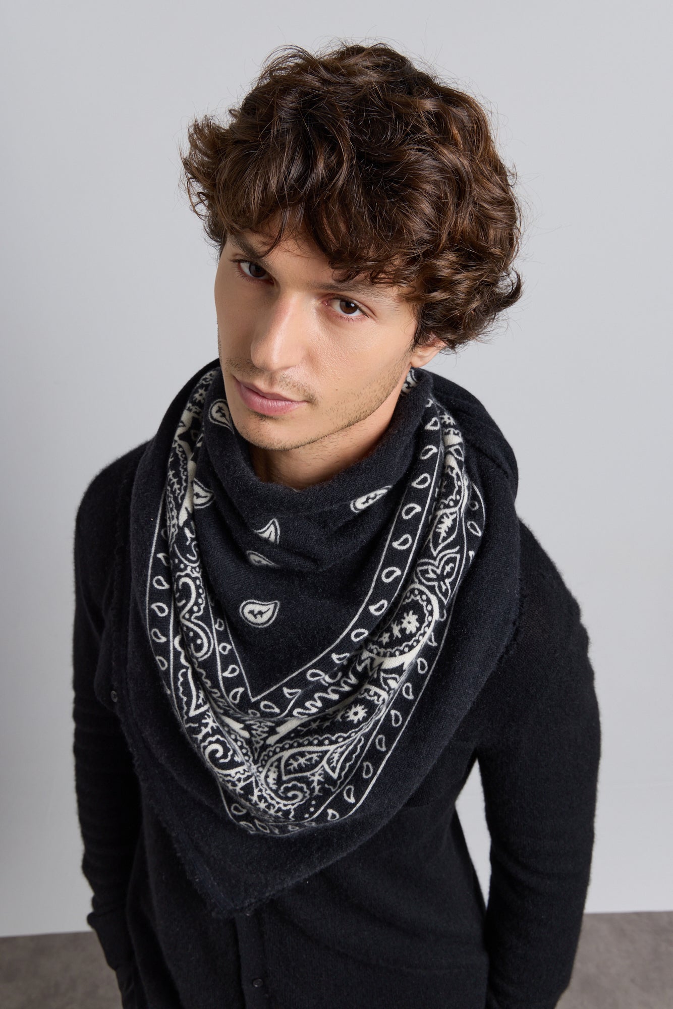Large Presley Cashmere Bandana Scarf - Black & White - Unisex