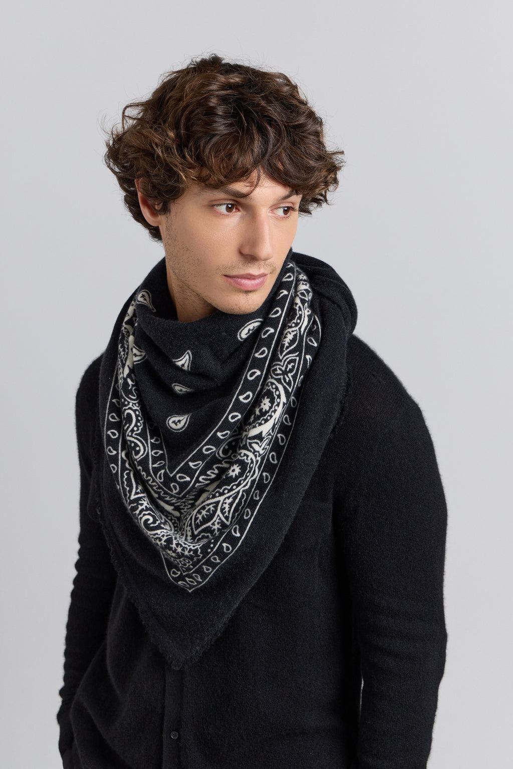 Large Presley Cashmere Bandana Scarf - Black & White - Unisex
