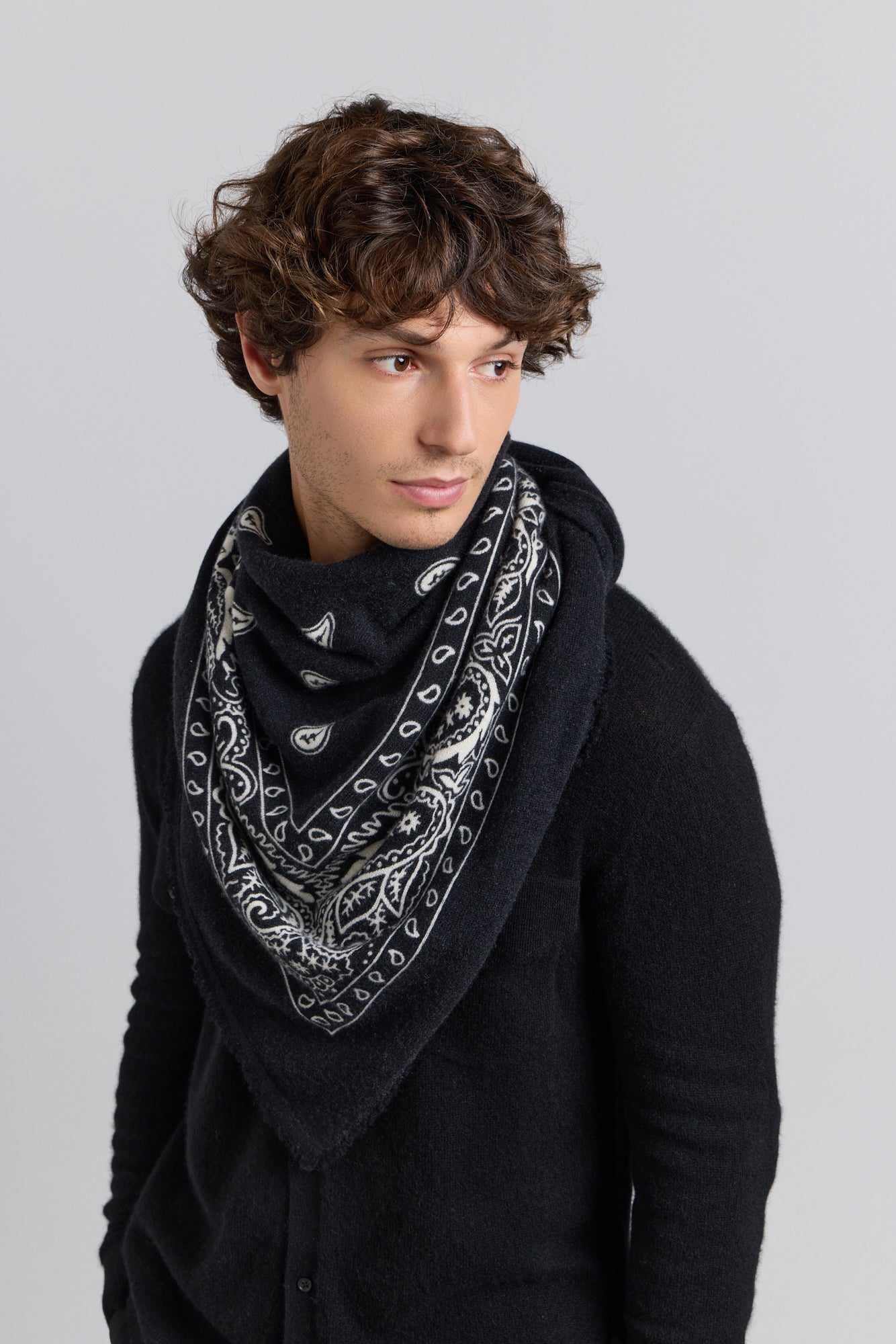 Large Presley Cashmere Bandana Scarf - Black & White - Unisex
