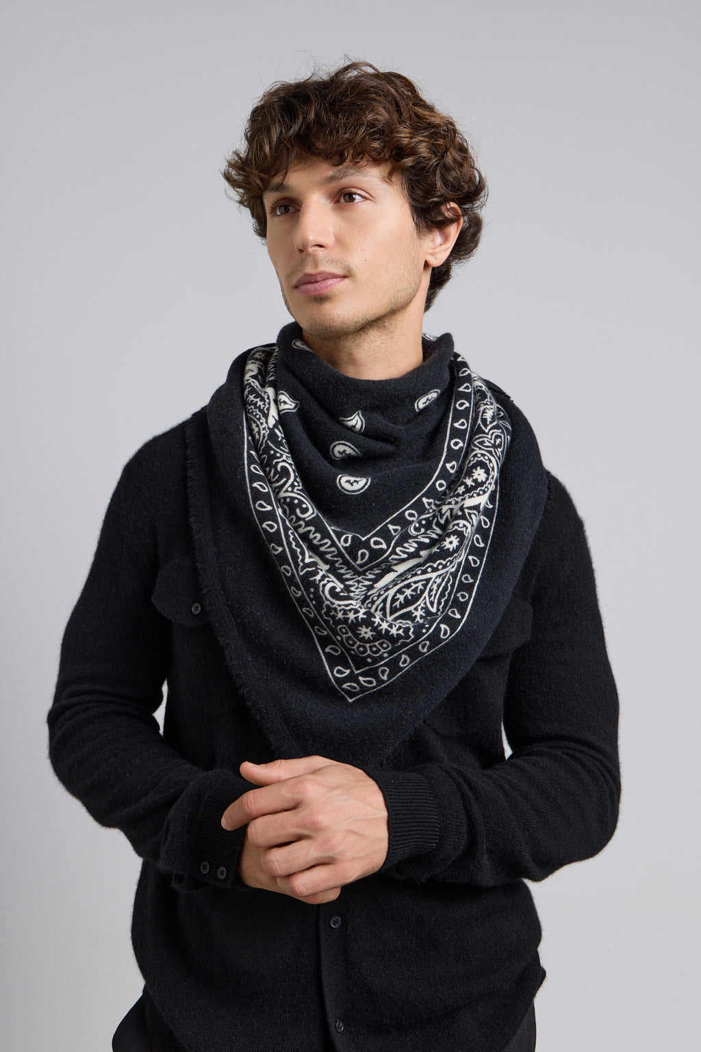 Large Presley Cashmere Bandana Scarf - Black & White - Unisex