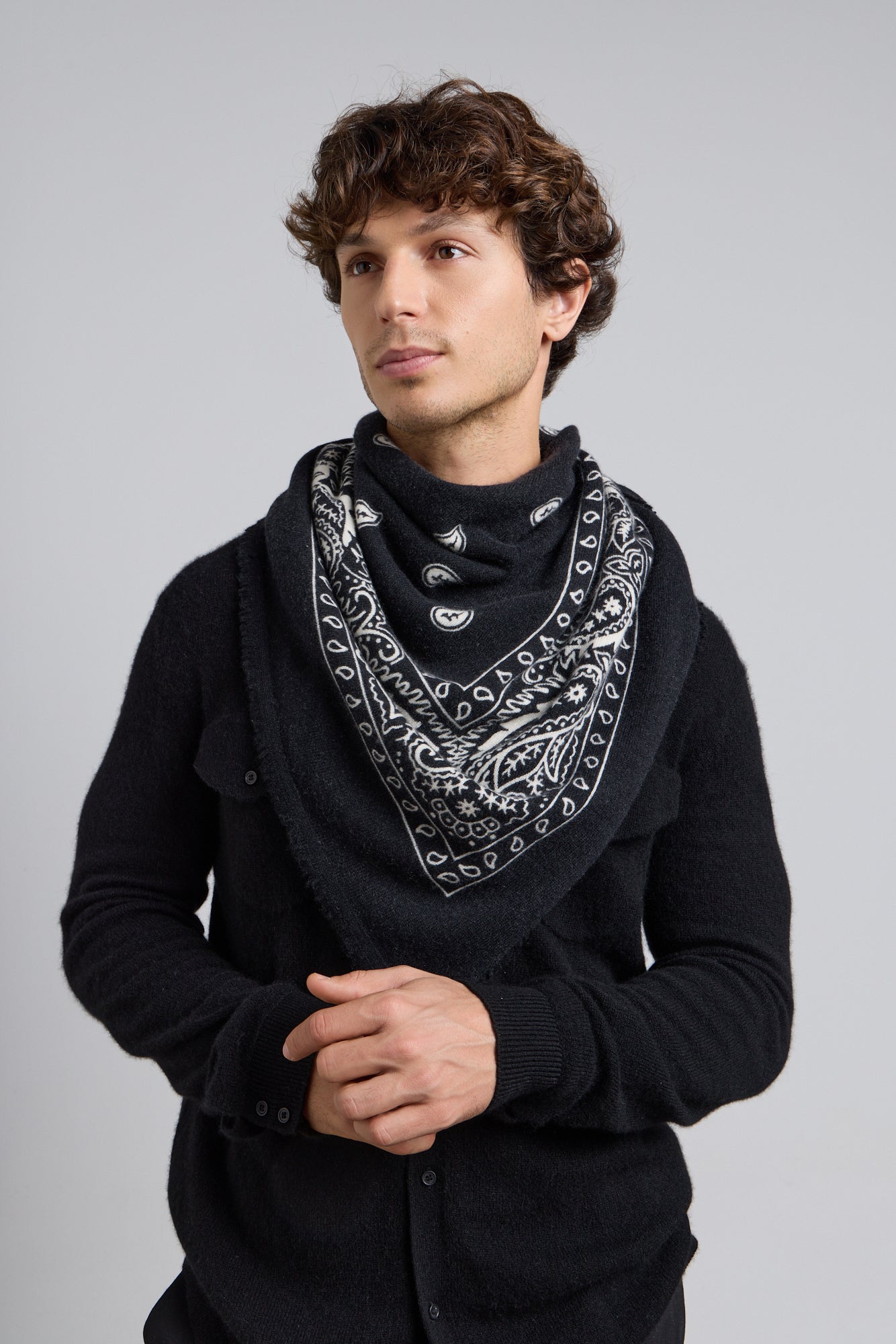 Large Presley Cashmere Bandana Scarf - Black & White - Unisex
