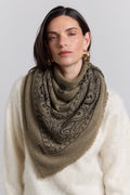 Grande Echarpe Bandana Presley En Cachemire - Vert Khaki & Noir