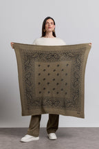 Grande Echarpe Bandana Presley En Cachemire - Vert Khaki & Noir