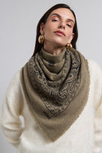 Grande Echarpe Bandana Presley En Cachemire - Vert Khaki & Noir