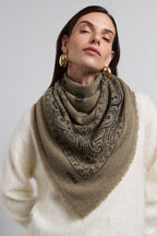 Grande Echarpe Bandana Presley En Cachemire - Vert Khaki & Noir