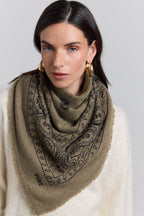 Grande Echarpe Bandana Presley En Cachemire - Vert Khaki & Noir