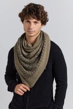 Grande Echarpe Bandana Presley En Cachemire - Vert Khaki & Noir