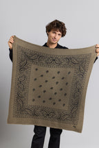 Grande Echarpe Bandana Presley En Cachemire - Vert Khaki & Noir
