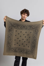 Grande Echarpe Bandana Presley En Cachemire - Vert Khaki & Noir