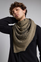 Grande Echarpe Bandana Presley En Cachemire - Vert Khaki & Noir