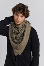 Grande Echarpe Bandana Presley En Cachemire - Vert Khaki & Noir