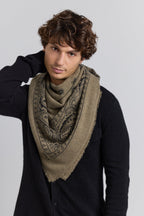 Grande Echarpe Bandana Presley En Cachemire - Vert Khaki & Noir