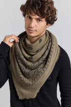 Grande Echarpe Bandana Presley En Cachemire - Vert Khaki & Noir