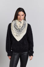 Large Presley Cashmere Bandana Scarf - White & Black - Unisex