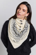 Large Presley Cashmere Bandana Scarf - White & Black - Unisex
