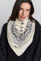 Large Presley Cashmere Bandana Scarf - White & Black - Unisex