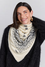 Large Presley Cashmere Bandana Scarf - White & Black - Unisex