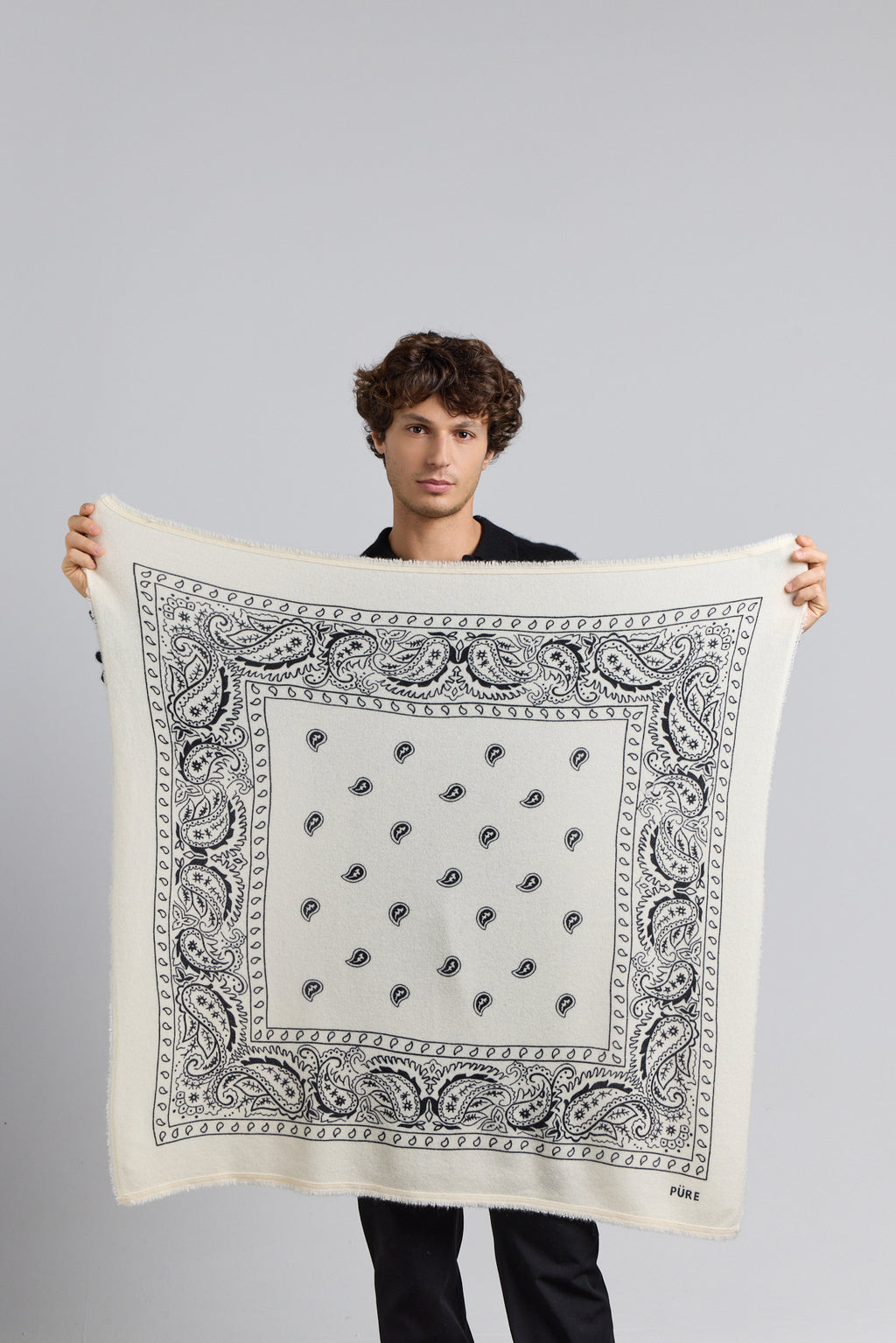Large Presley Cashmere Bandana Scarf - White & Black - Unisex