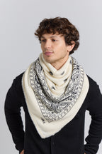 Large Presley Cashmere Bandana Scarf - White & Black - Unisex