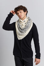 Large Presley Cashmere Bandana Scarf - White & Black - Unisex