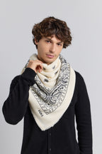 Large Presley Cashmere Bandana Scarf - White & Black - Unisex