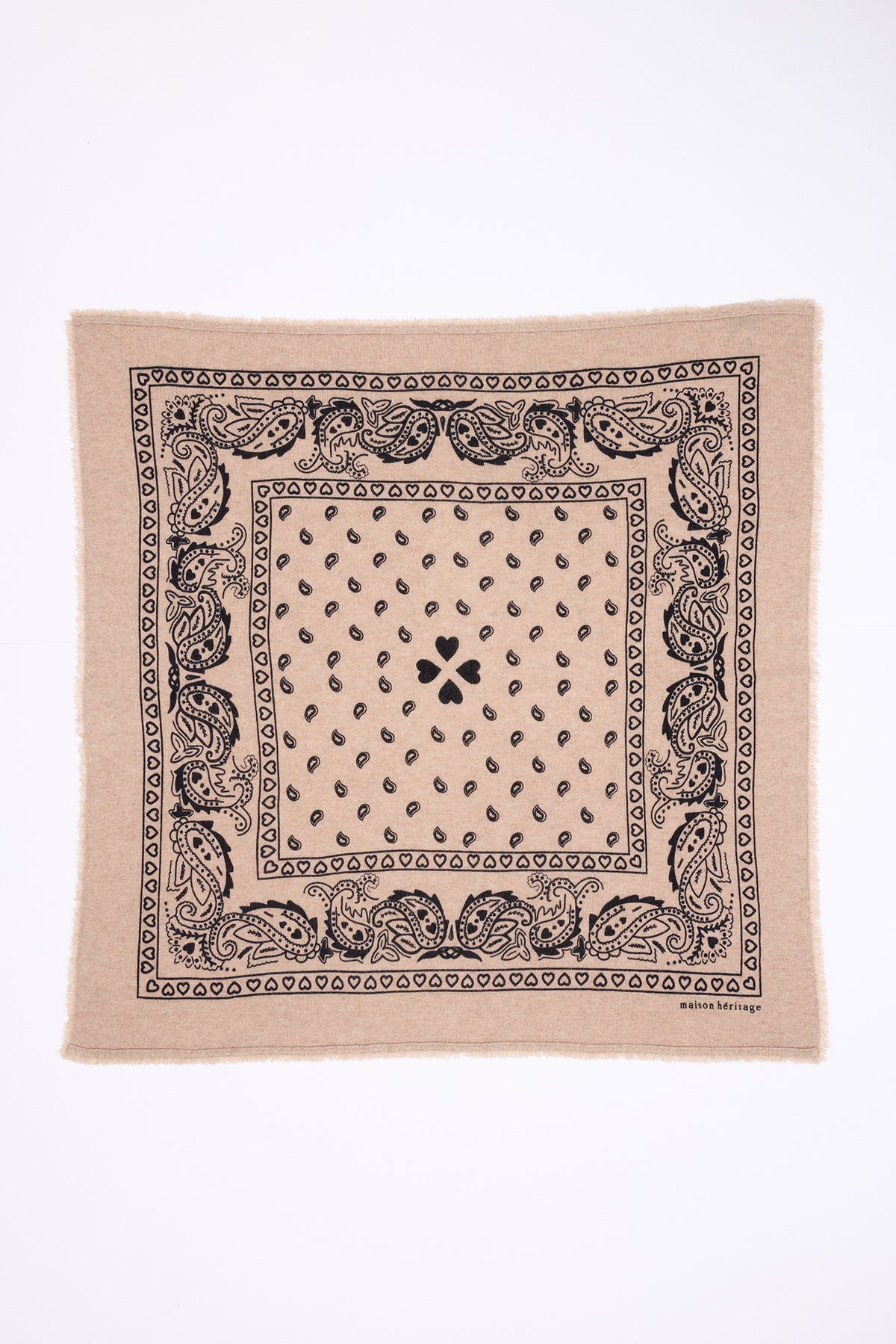 Large Arizona Heart Print Bandana Scarf - Beige Black - Women