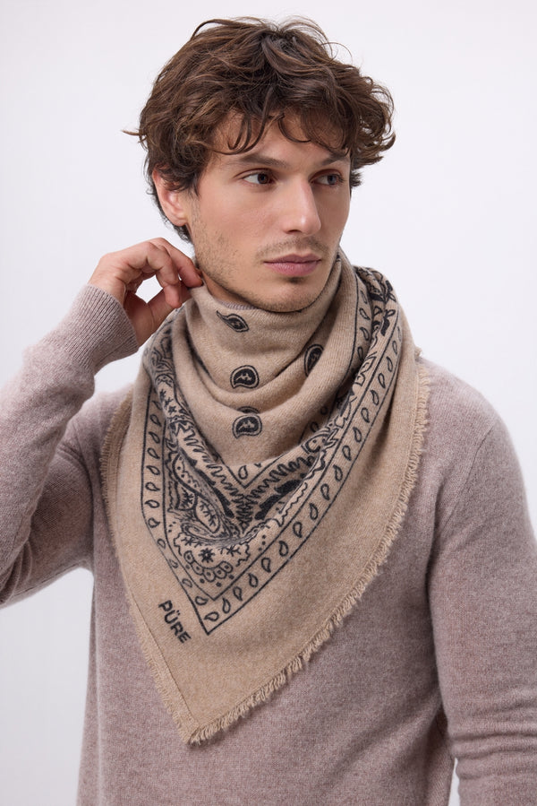 Grande Bandana Presley - Beige Nero - Uomo - 100% Cashmere