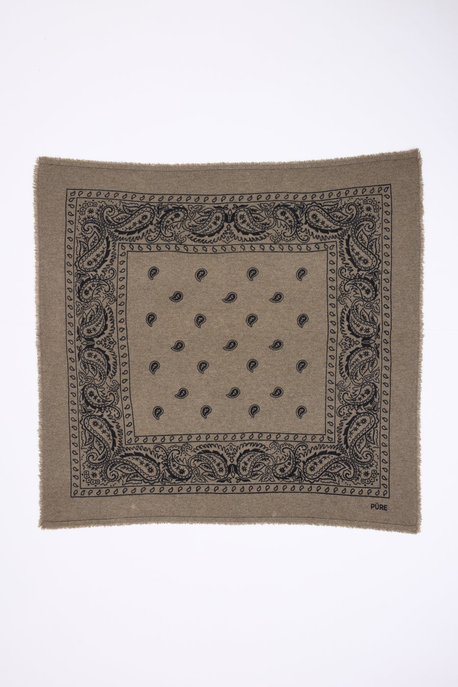 Grande Echarpe Bandana Presley En Cachemire - Vert Khaki & Noir - 100% Cachemire