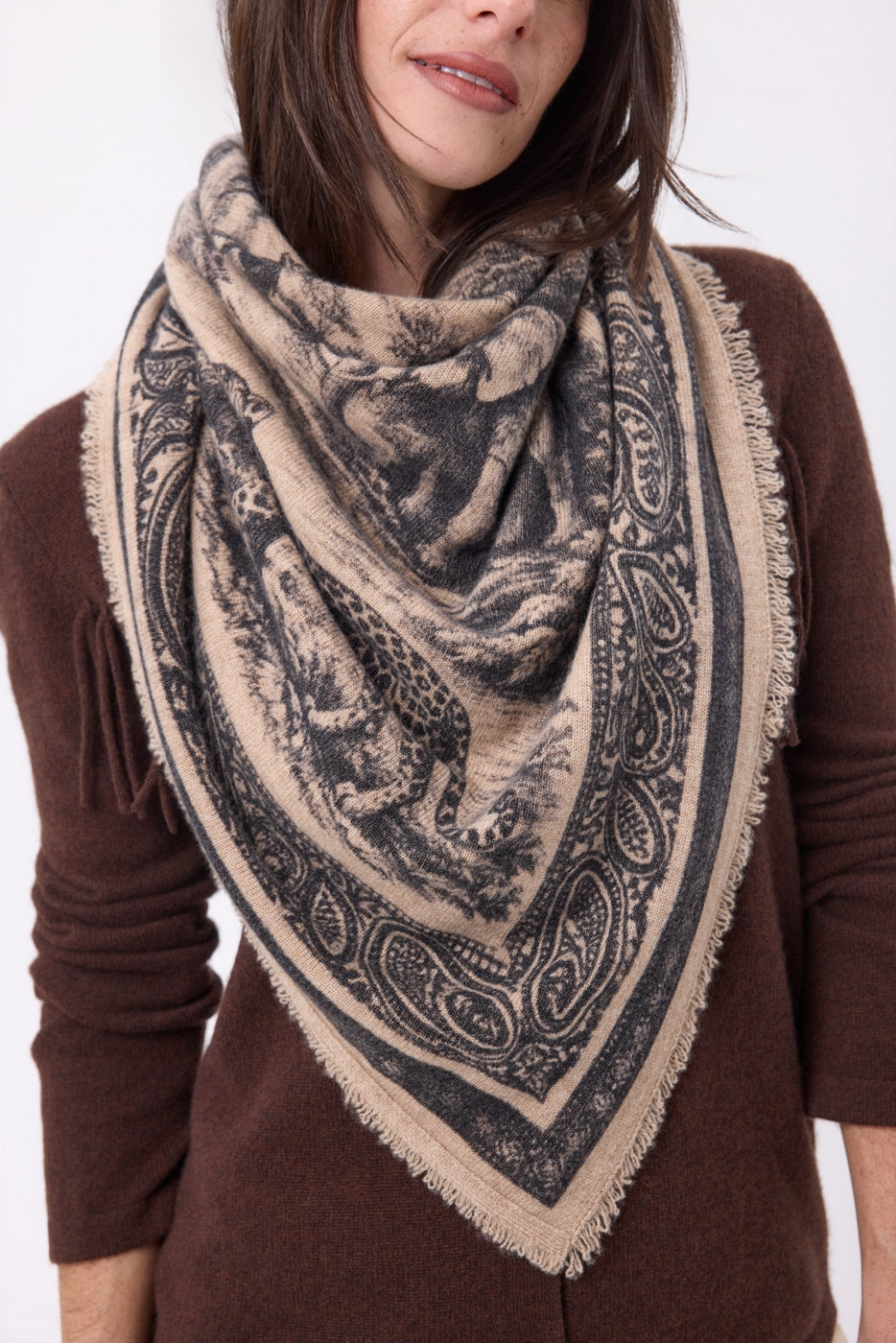 Large Toile De Jouy Bandana - Cream Beige - Women
