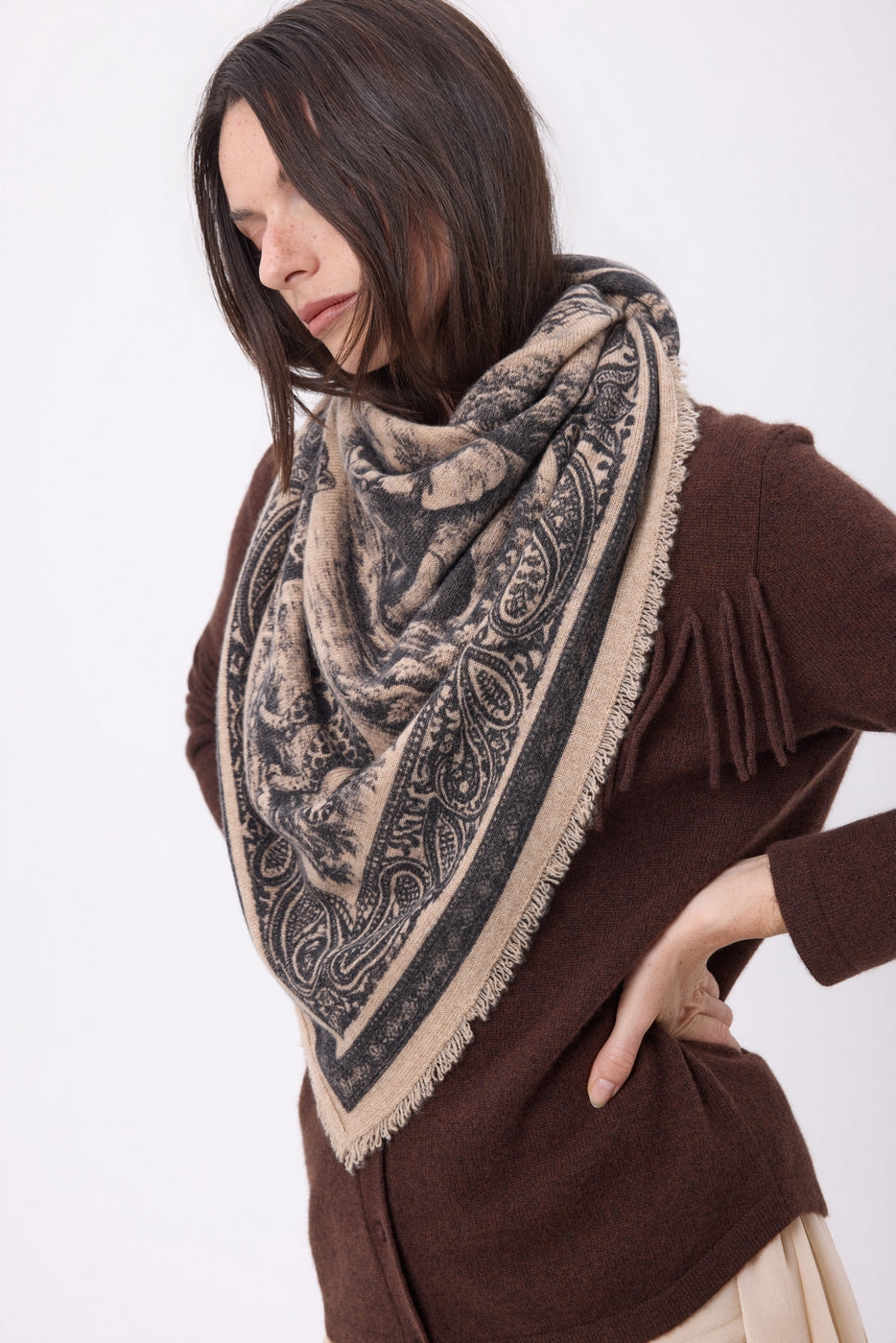 Large Toile De Jouy Bandana - Cream Beige - Women