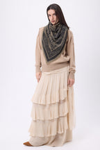 Grand Bandana Toile De Jouy - Khaki Chine - Femme