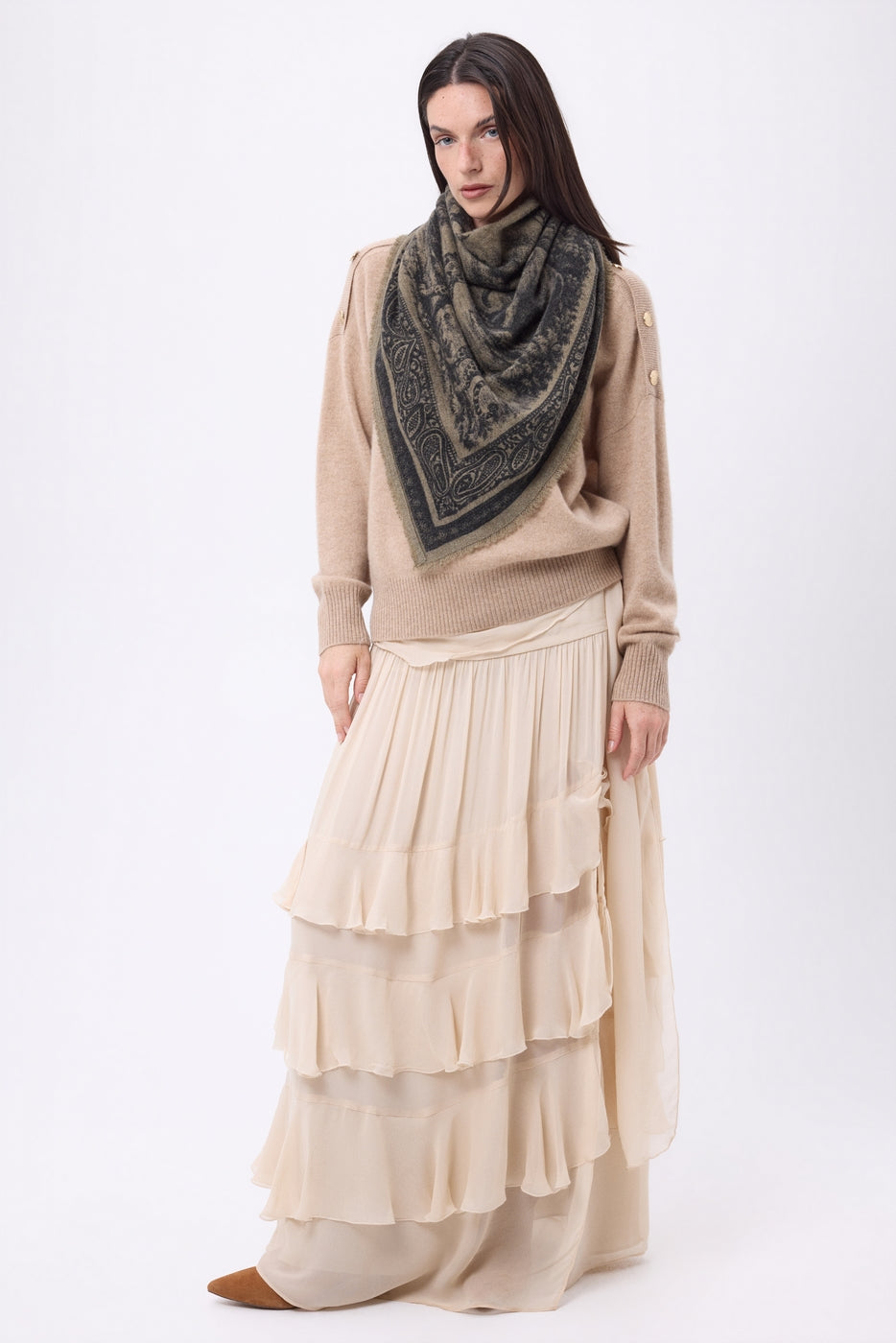 Grand Bandana Toile De Jouy - Khaki Chine - Femme