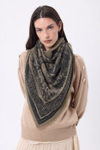 Grand Bandana Toile De Jouy - Khaki Chine - Femme
