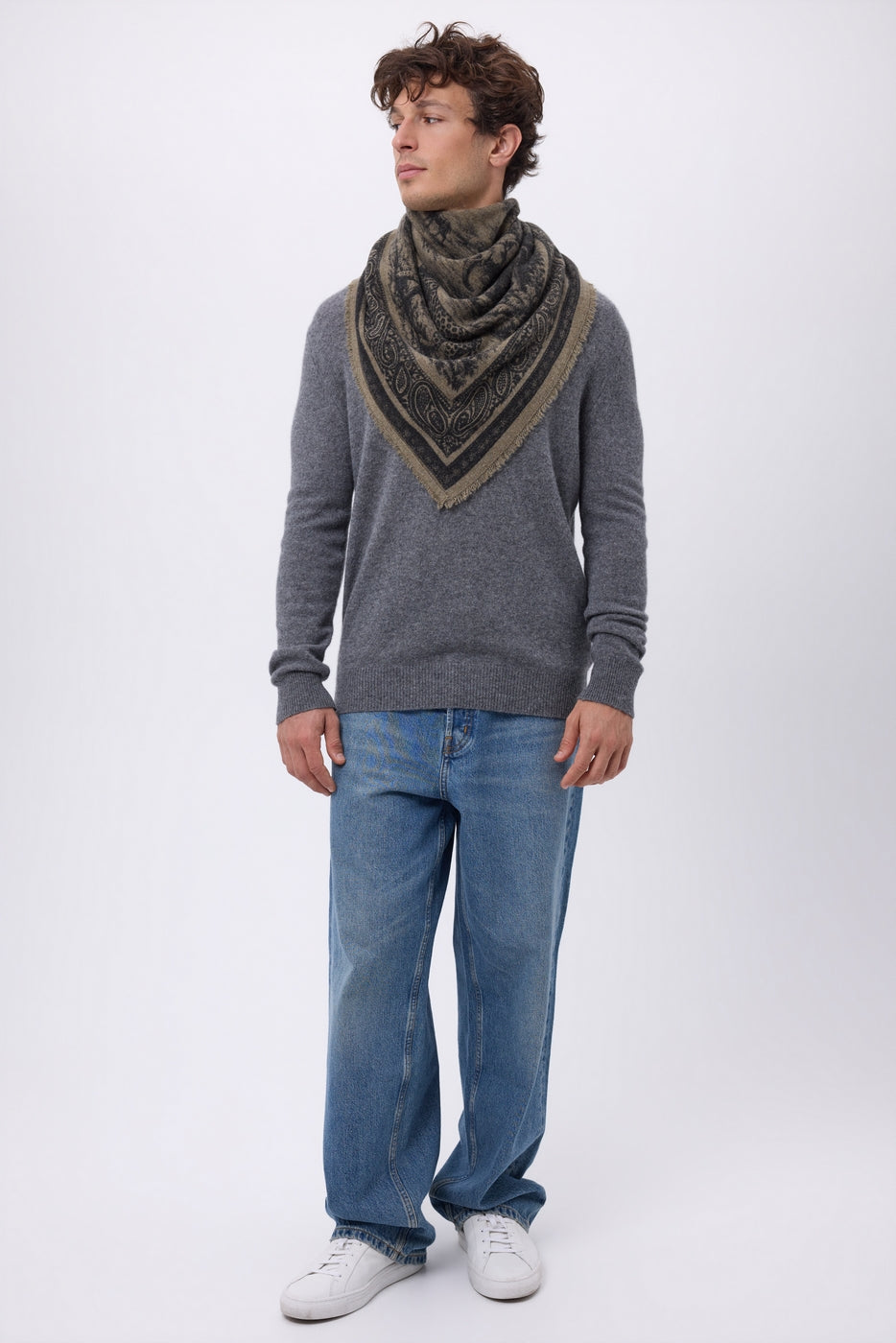 Grand Bandana Toile De Jouy - Khaki Chine - Homme