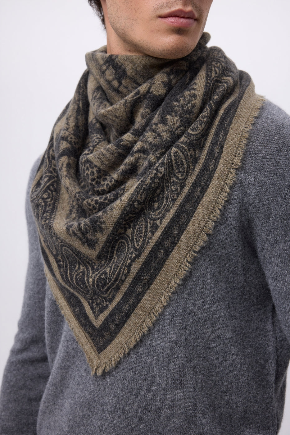 Grand Bandana Toile De Jouy - Khaki Chine - Homme