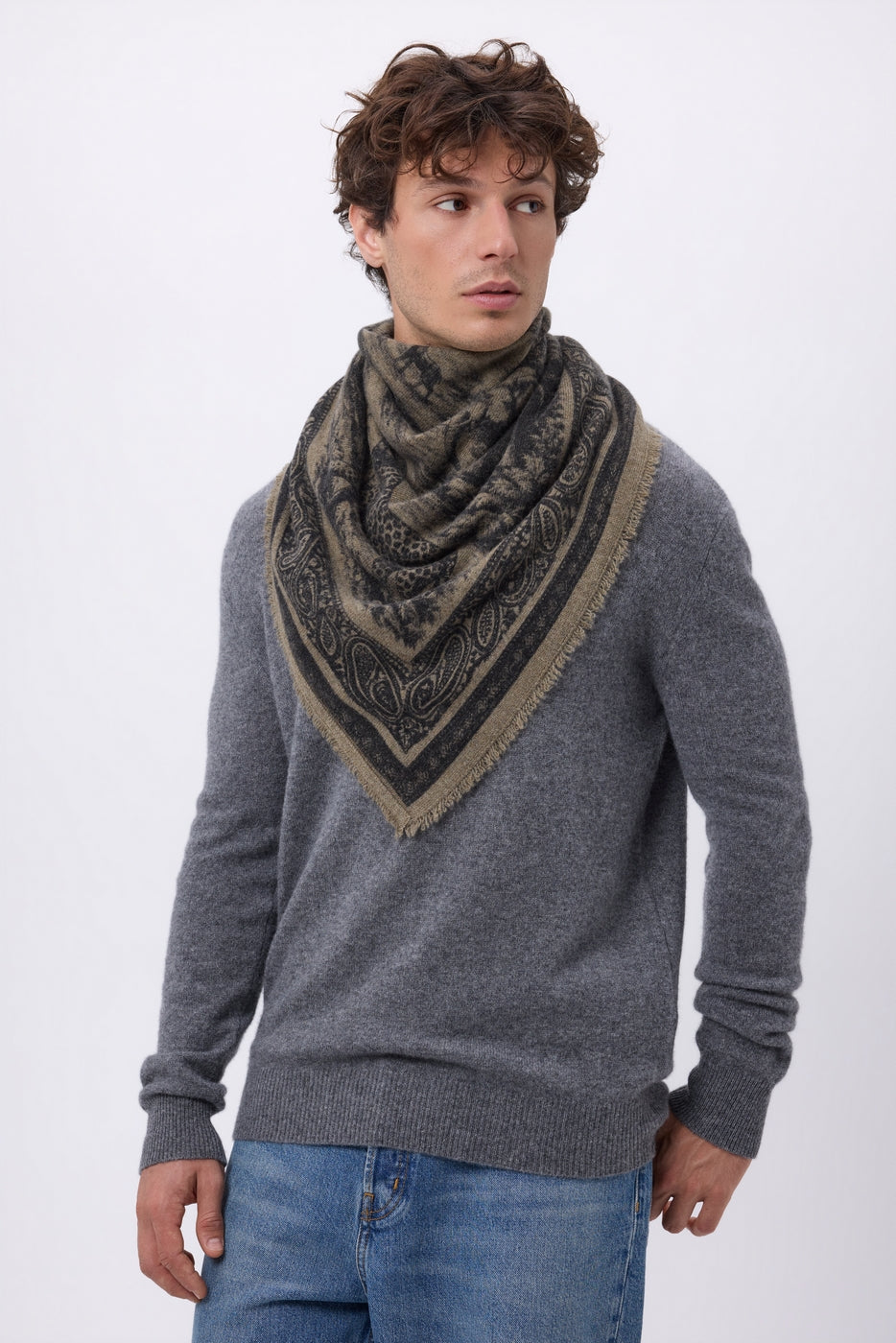 Grand Bandana Toile De Jouy - Khaki Chine - Homme